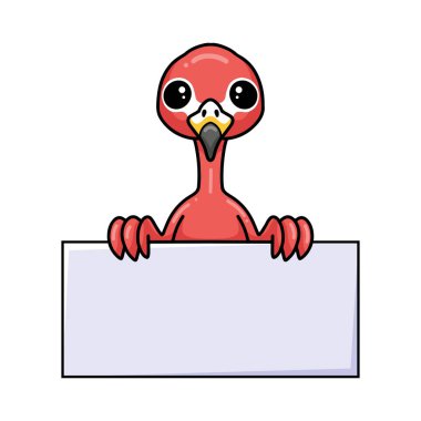 Küçük şirin pembe flamingo çizgi filminin vektör çizimi.