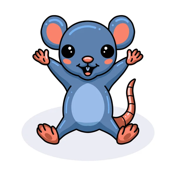 Illustration Vectorielle Mignonne Petite Souris Dessin Animé Levant Les Mains — Image vectorielle