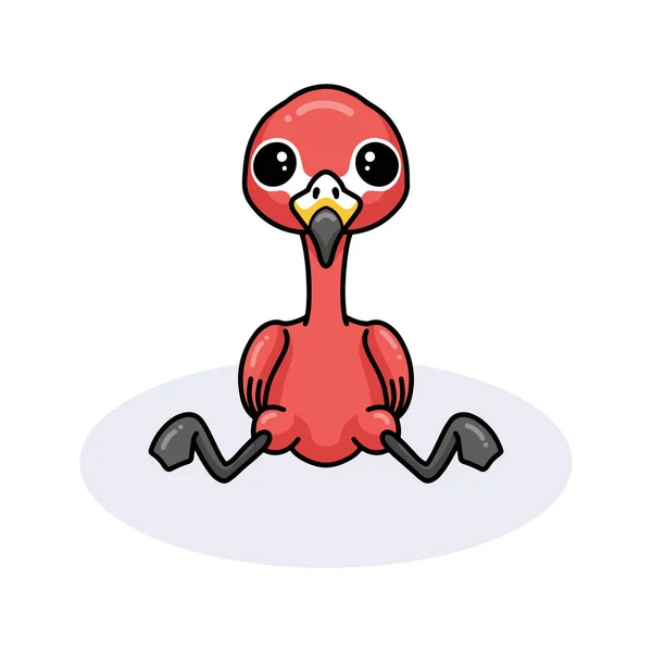 Vector Illustration Cute Little Pink Flamingo Cartoon Sitting — Stock Vector