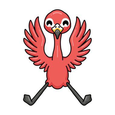 Küçük şirin pembe flamingo çizgi filminin vektör çizimi el kaldırıyor.