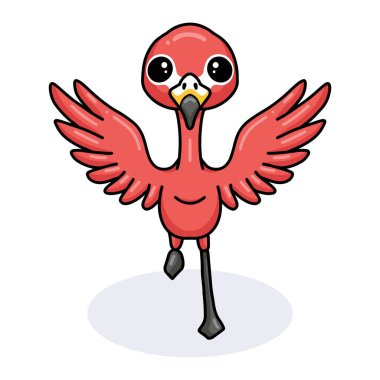 Küçük şirin pembe flamingo çizgi filminin vektör çizimi el kaldırıyor.