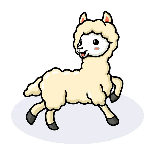 Vektor Illustration Söt Liten Alpaca Tecknad Poserar — Stock vektor