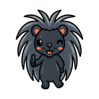 Şirin, siyah kirpi çizgi filminin vektör illüstrasyonu başparmağı kesiyor.