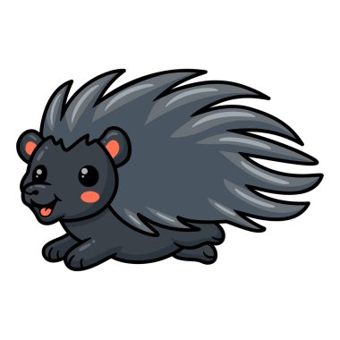 Şirin siyah kirpi çizgi filmi çalışıyor.