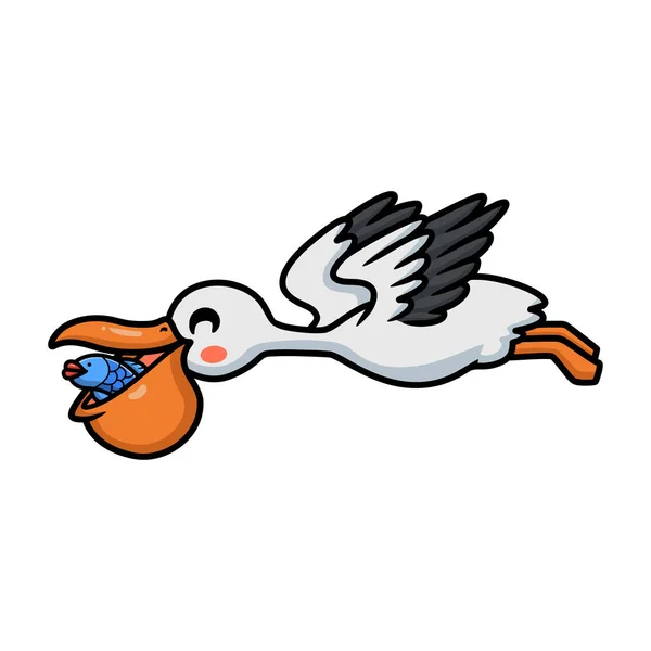Ilustração Vetorial Desenhos Animados Bonito Pássaro Pelicano Comer Peixe — Vetor de Stock