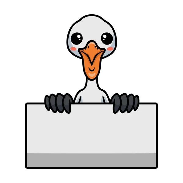 白い看板のかわいいペリカン鳥の漫画のベクトルイラスト — ストックベクタ