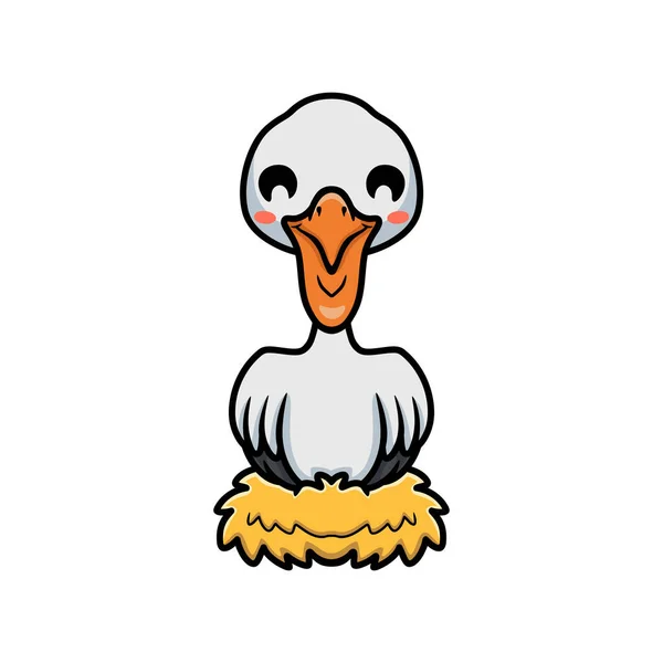 Illustration Vectorielle Dessin Animé Oiseau Pélican Mignon Dans Nid — Image vectorielle