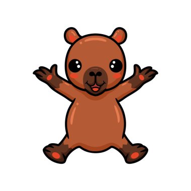 Küçük şirin Capybara çizgi filminin vektör illüstrasyonu el kaldırıyor