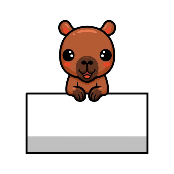 Wektor Ilustracja Cute Little Capybara Kreskówka Pustym Znakiem — Wektor stockowy
