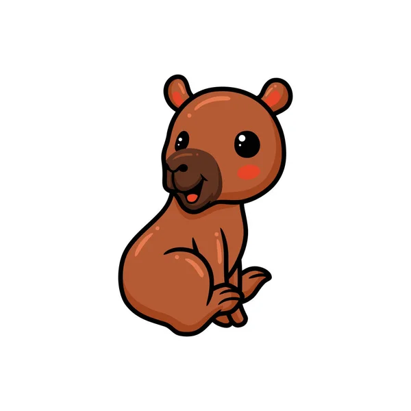Vector Illustration Cute Little Capybara Cartoon Sitting — Stock Vector