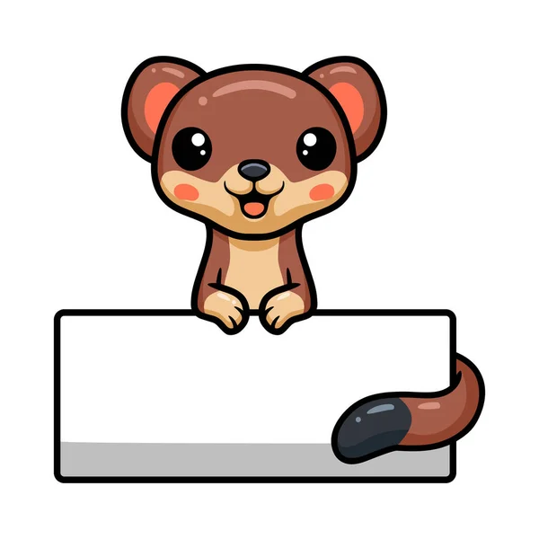 Vector Illustration Cute Little Weasel Cartoon Blank Sign — Stock Vector