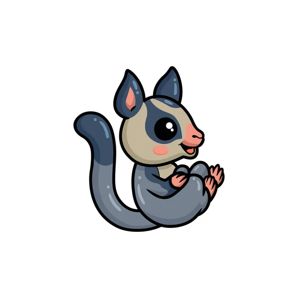 Vector Illustration Cute Little Sugar Glider Cartoon Sitting — стоковый вектор