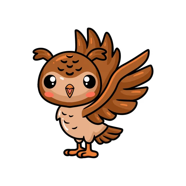Vector Illustration Cute Little Owl Cartoon Tree Posing — Vetor de Stock
