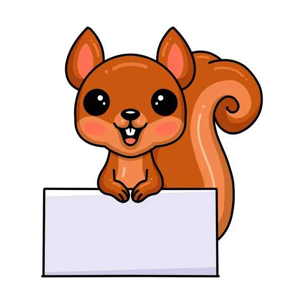 Vector Illustration Cute Little Squirrel Cartoon Blank Sign — Vettoriale Stock