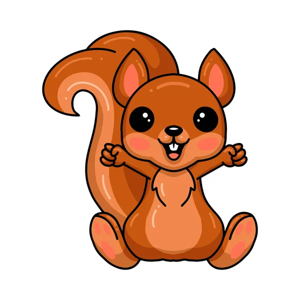 Vektor Illustration Des Niedlichen Kleinen Eichhörnchen Cartoon Sitzt — Stockvektor