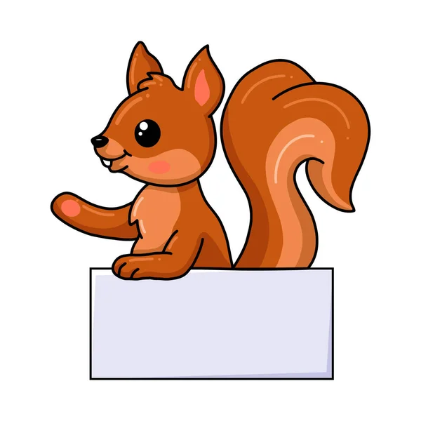 Vector Illustration Cute Little Squirrel Cartoon Blank Sign — ストックベクタ