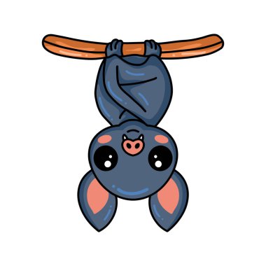 Vector illustration of Cute little bat cartoon hanging on tree clipart