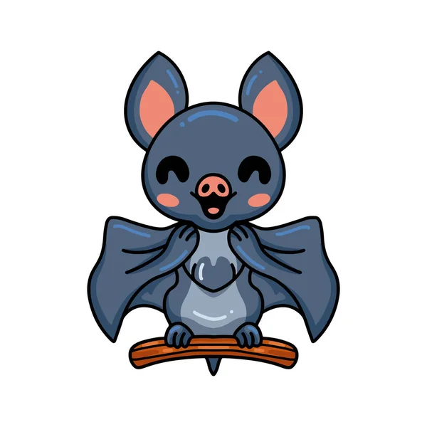 Illustrazione Vettoriale Carino Piccolo Pipistrello Cartone Animato Albero — Vettoriale Stock