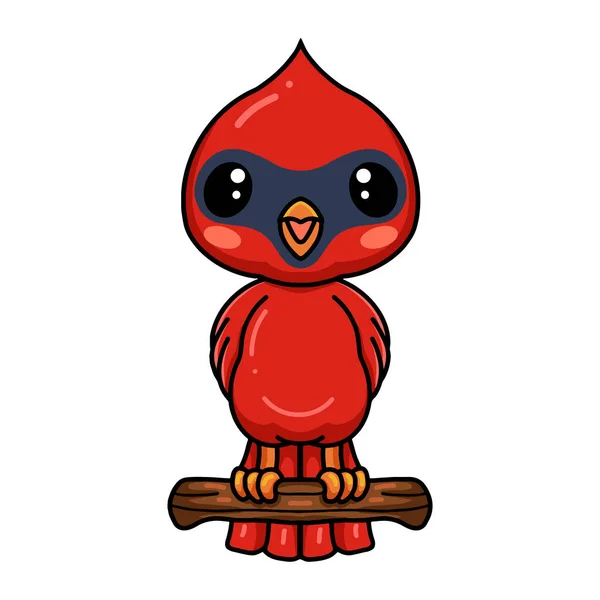 Vector Illustration Cute Baby Cardinal Bird Cartoon Tree Branch — Wektor stockowy