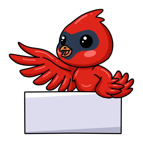 Vector Illustration Cute Baby Cardinal Bird Cartoon Blank Sign — ストックベクタ