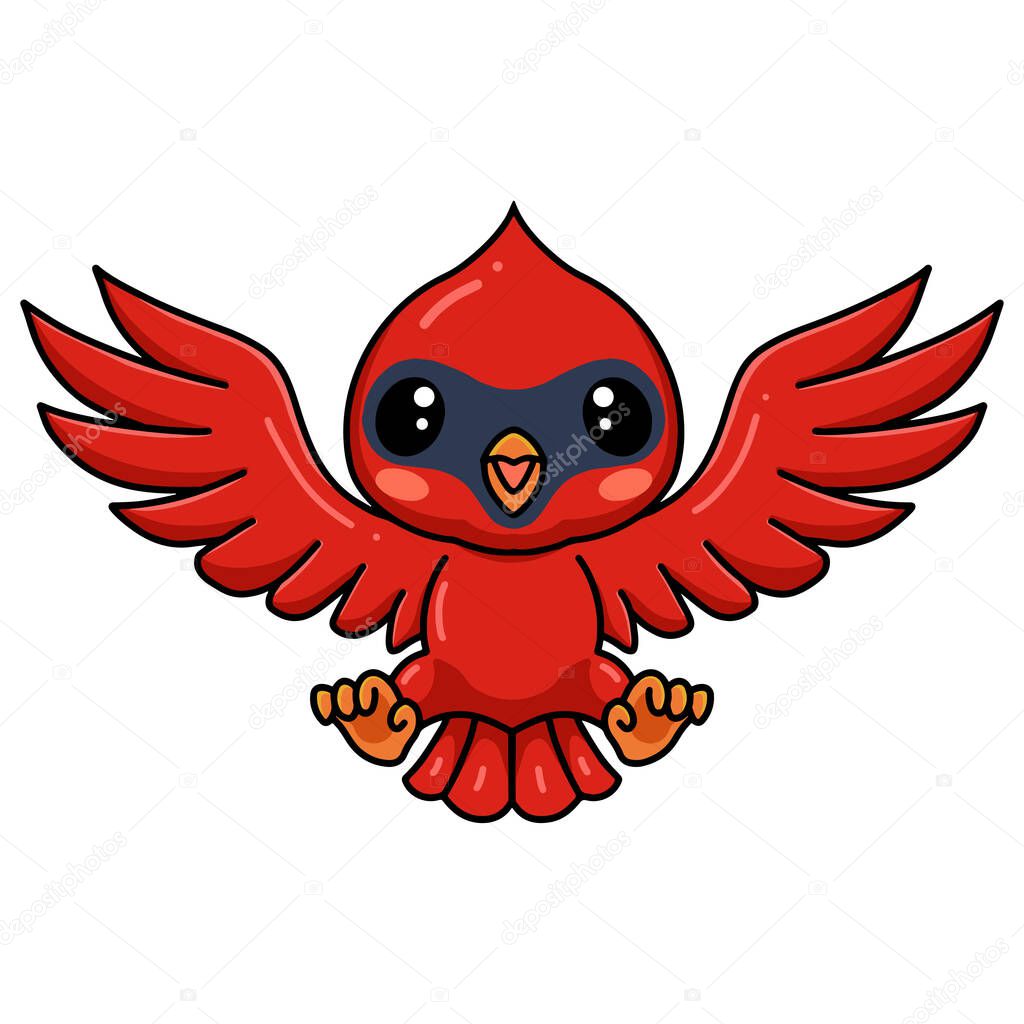 Vector illustration of Cute baby cardinal bird cartoon flying