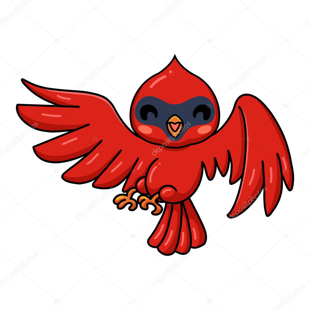 Vector illustration of Cute baby cardinal bird cartoon flying