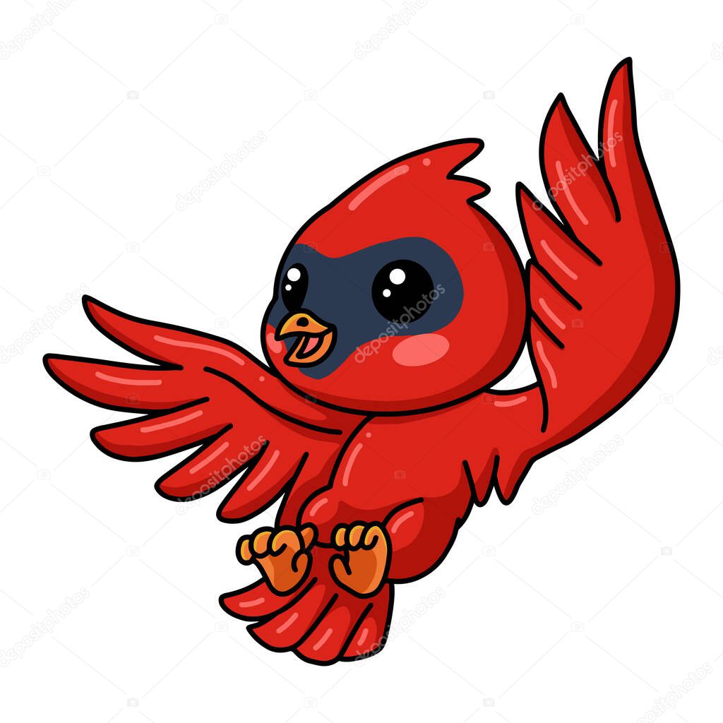 Vector illustration of Cute baby cardinal bird cartoon flying