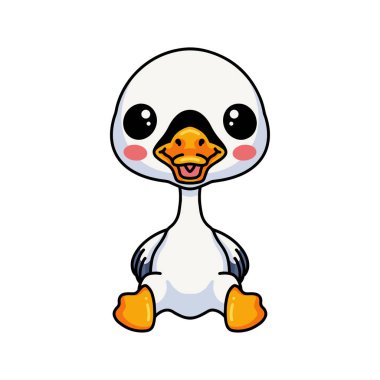 Vector Illustration of Cute little goose cartoon sitting