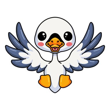 Vector Illustration of Cute little goose cartoon flying