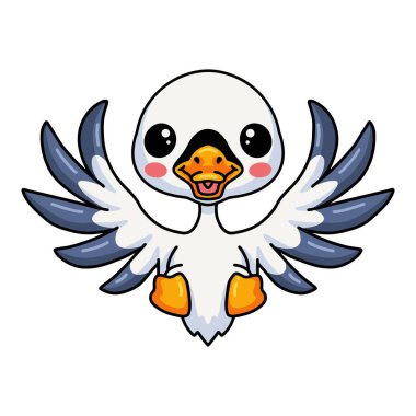 Vector Illustration of Cute little goose cartoon flying