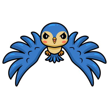 Vector Illustration of Cute little blue bird cartoon flying