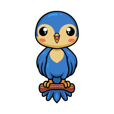 Vector Illustration of Cute little blue bird cartoon on tree branch