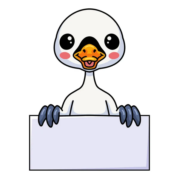 Vector Illustration Cute Little Goose Cartoon Blank Sign — Wektor stockowy