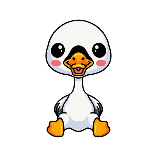 Vector Illustration Cute Little Goose Cartoon Sitting — Stockvektor