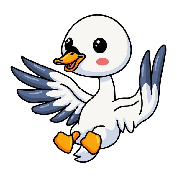 Vector Illustration Cute Little Goose Cartoon Flying — Vettoriale Stock