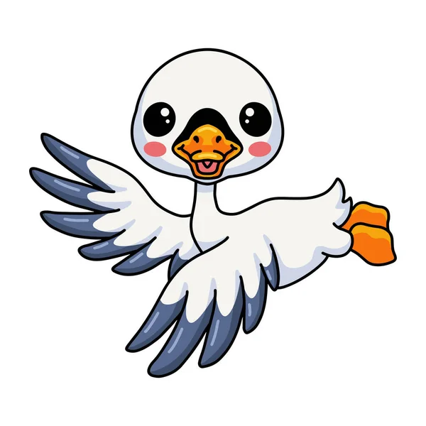 Vector Illustration Cute Little Goose Cartoon Flying — ストックベクタ