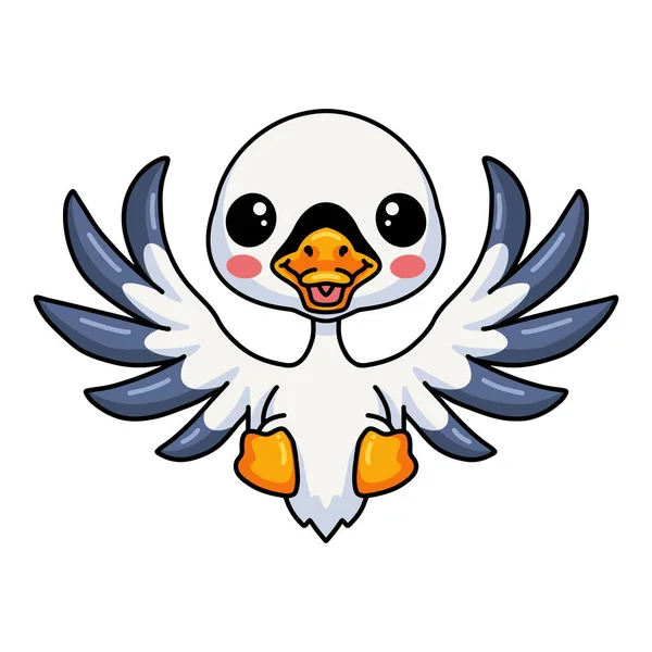 Vector Illustration Cute Little Goose Cartoon Flying — 图库矢量图片