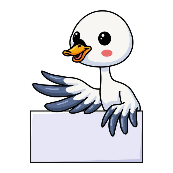 Vector Illustration Cute Little Goose Cartoon Blank Sign — ストックベクタ