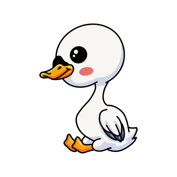 Vector Illustration Cute Little Goose Cartoon Sitting — Stock Vector