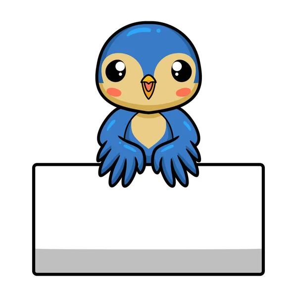 Vector Illustration Cute Little Blue Bird Cartoon Blank Sign — 图库矢量图片