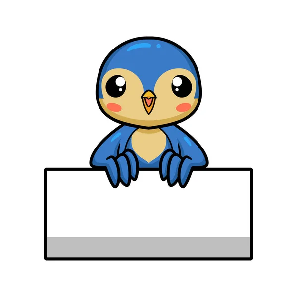 Vector Illustration Cute Little Blue Bird Cartoon Blank Sign — 图库矢量图片