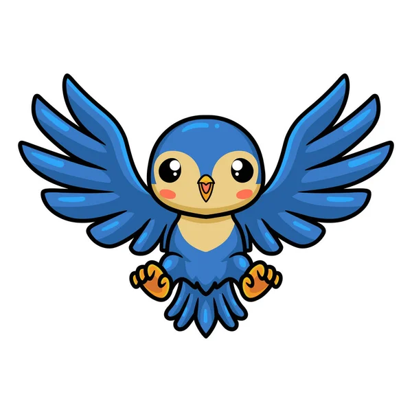 Vector Illustration Cute Little Blue Bird Cartoon Flying — стоковый вектор