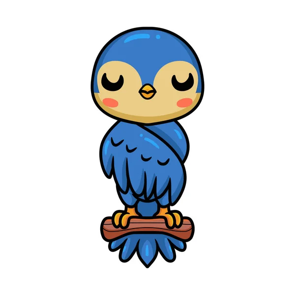 Vector Illustration Cute Little Blue Bird Cartoon Tree — Διανυσματικό Αρχείο