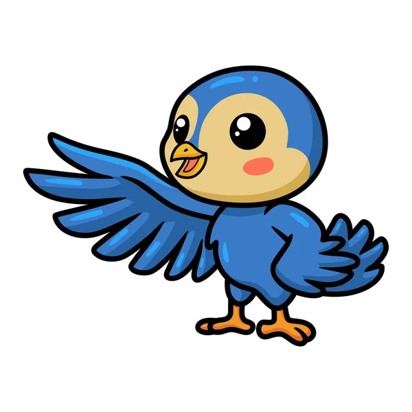 Vector Illustration Cute Little Blue Bird Cartoon Waving Hand — Vetor de Stock