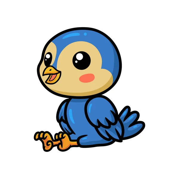 Vector Illustration Cute Little Blue Bird Cartoon Sitting — 图库矢量图片