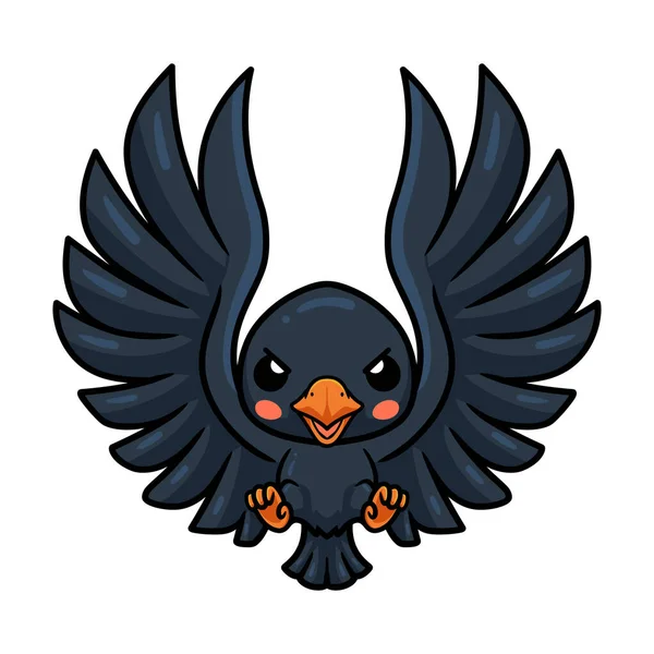 Vector Illustration Cute Little Crow Cartoon Flying — Vetor de Stock
