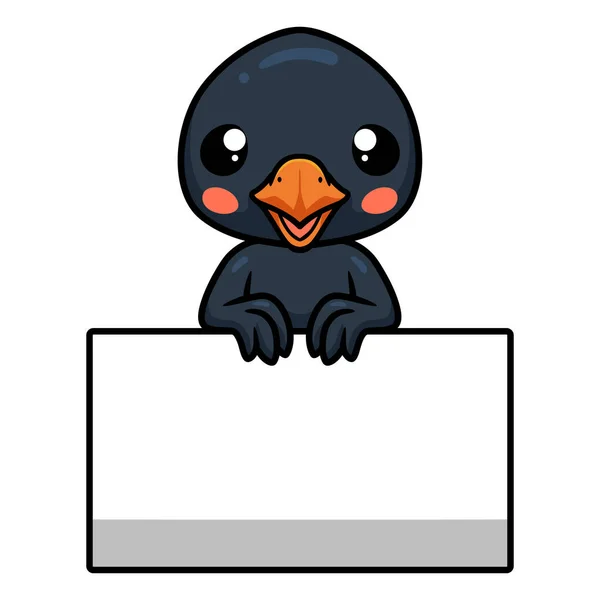 Vector Illustration Cute Little Crow Cartoon Blank Sign — 图库矢量图片