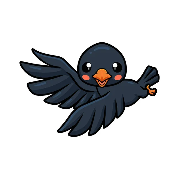 Vector Illustration Cute Little Crow Cartoon Flying — Stock Vector