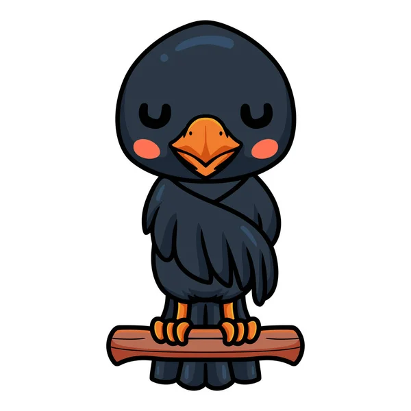 Vector Illustration Cute Little Crow Cartoon Tree Branch — Διανυσματικό Αρχείο