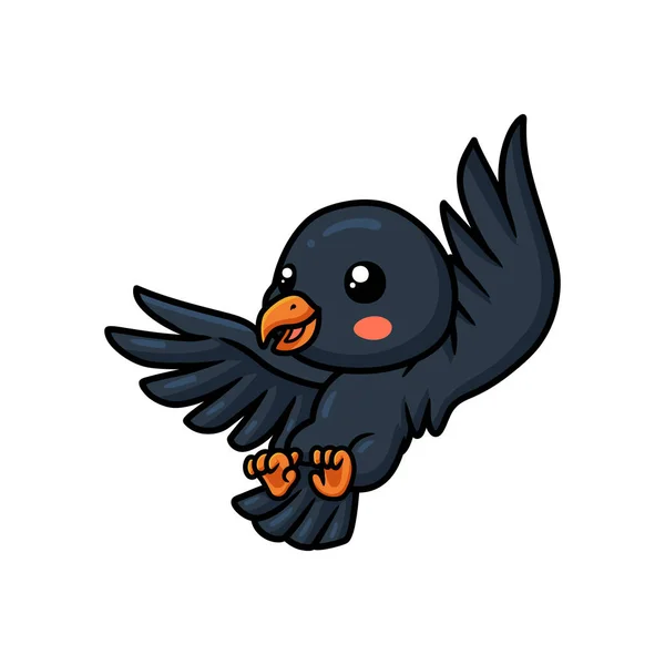 Vector Illustration Cute Little Crow Cartoon Flying — Stockvector